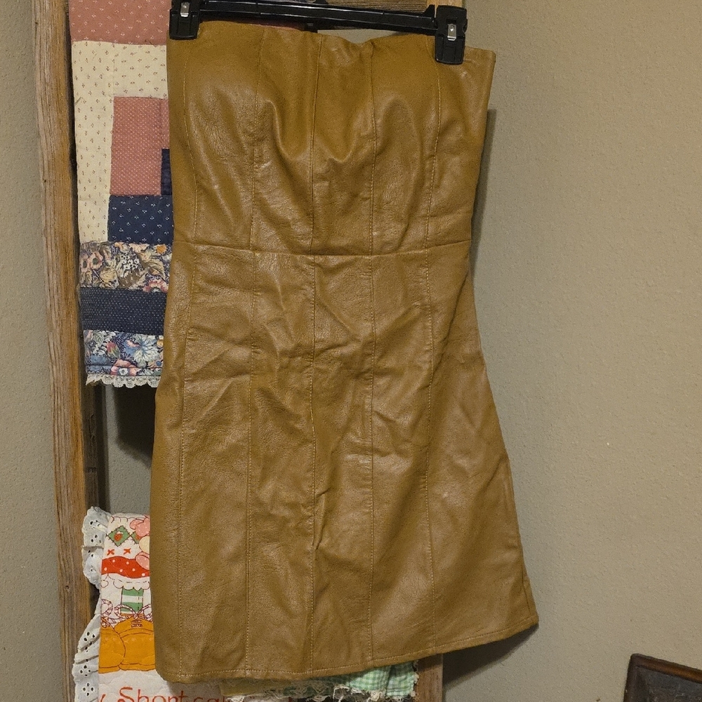Tan Strapless Mini Dress